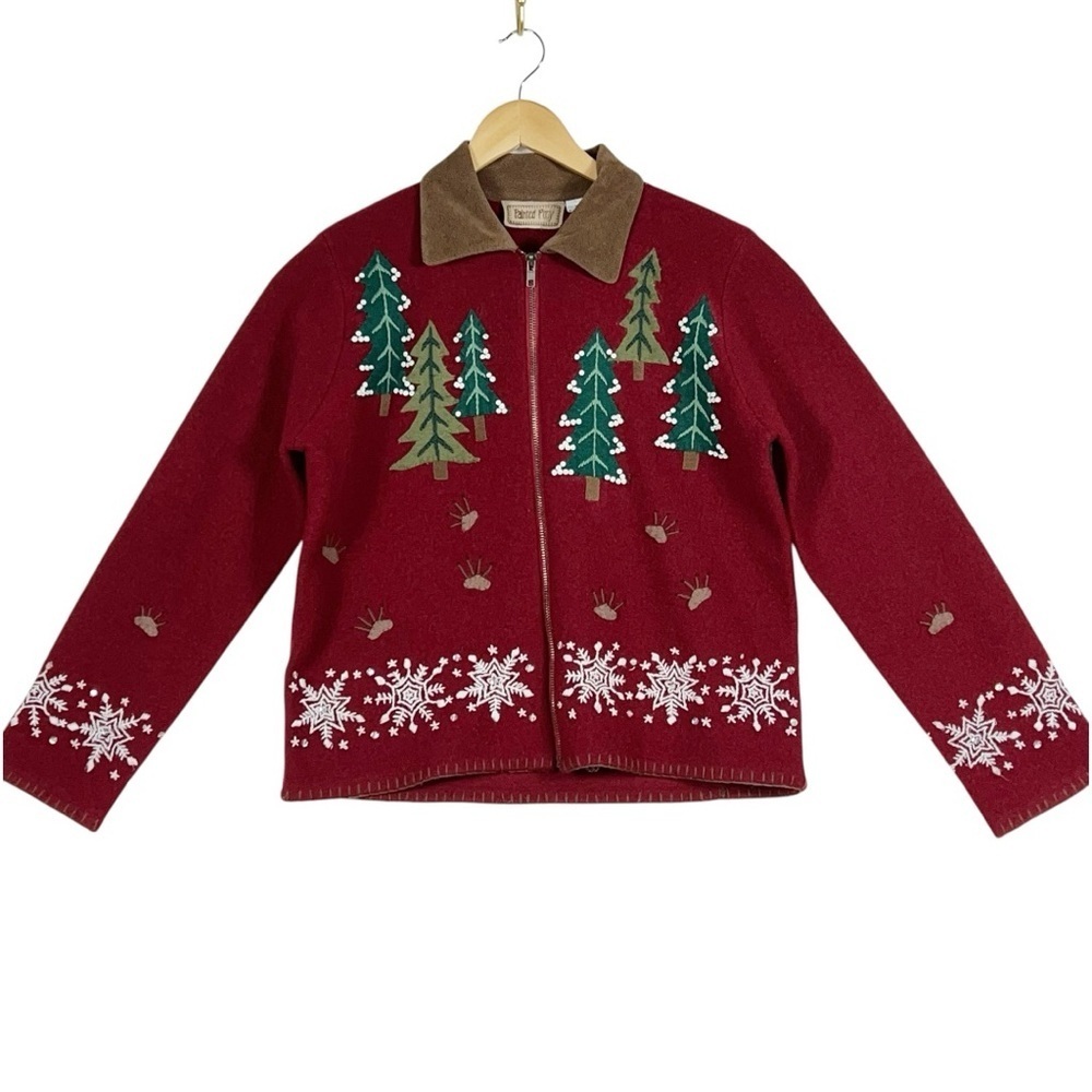Painted pony red women’s full zip Christmas cropped jacket size medium